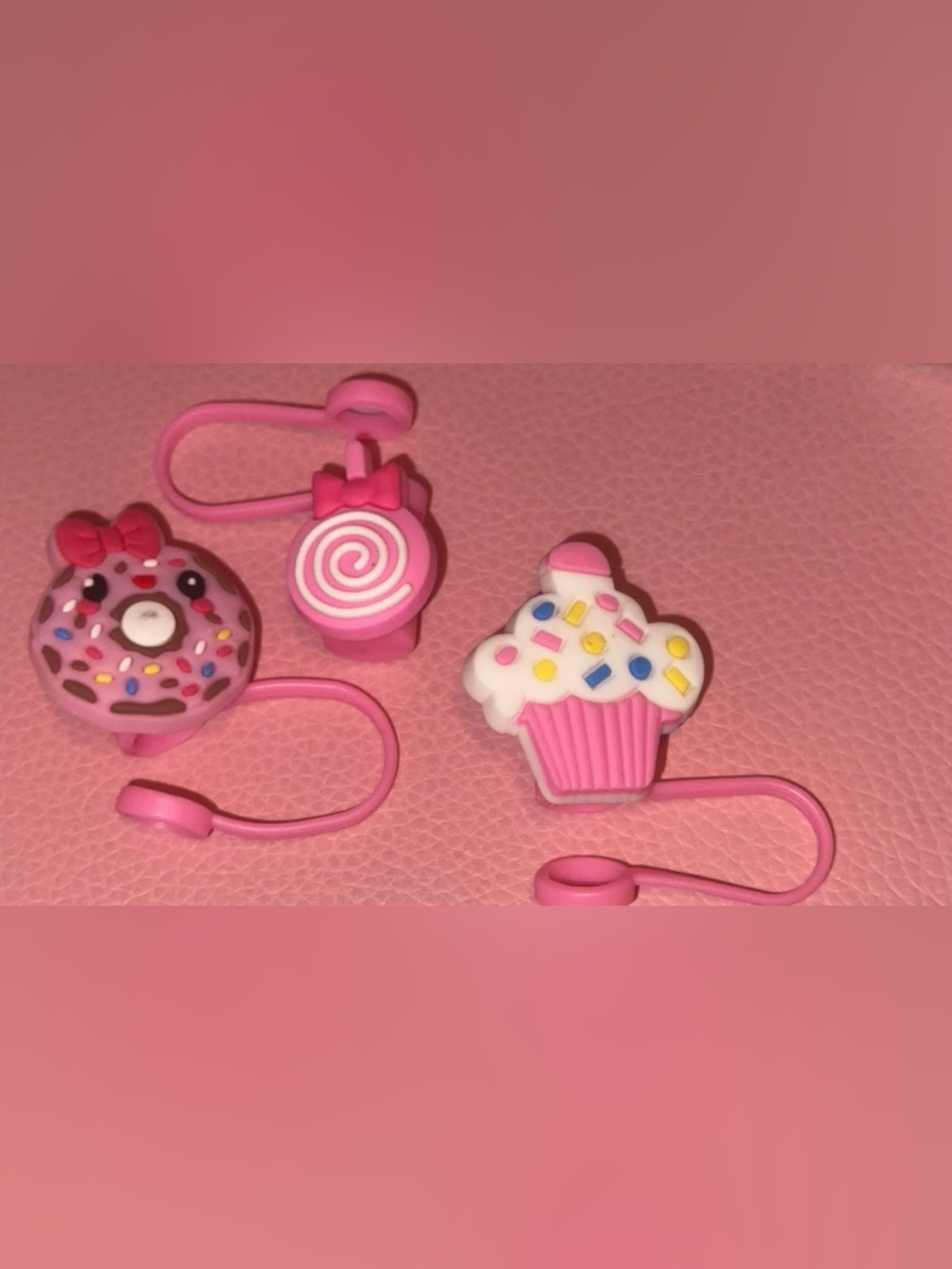 Bundle of 3 Stanley Straw Covers - Pink cute Desserts! Donut, Lollipop & Cupcake